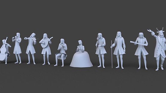 3D-Figuren aus dem HistoPad Moritzburg vor der Texturierung