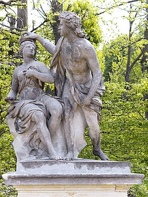 Die Liebenden Dionysos und Ariadne als Skulpturen im Barockgarten Großsedlitz