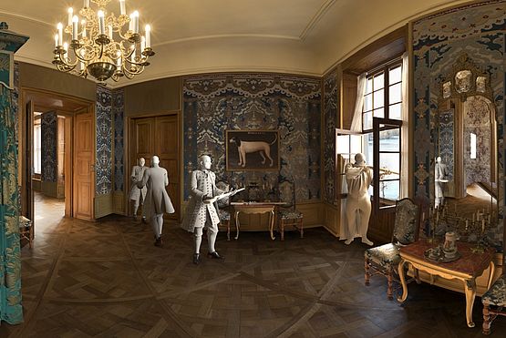 Schloss Moritzburg, Quartier 5, Raum 3 mit digitalen Rekonstruktionen