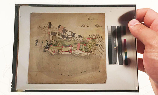 Ein alter Plan von 1838 zeigt den Grundriss der Burg Stolpen. 