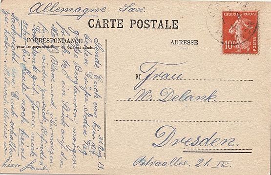 Rückseite der Postkarte von Chamonix, 1913.