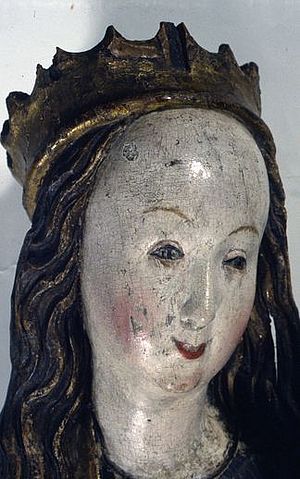 Dresden-Briesnitz, Flügelaltar: Detail Maria mit Kind während der Restaurierung