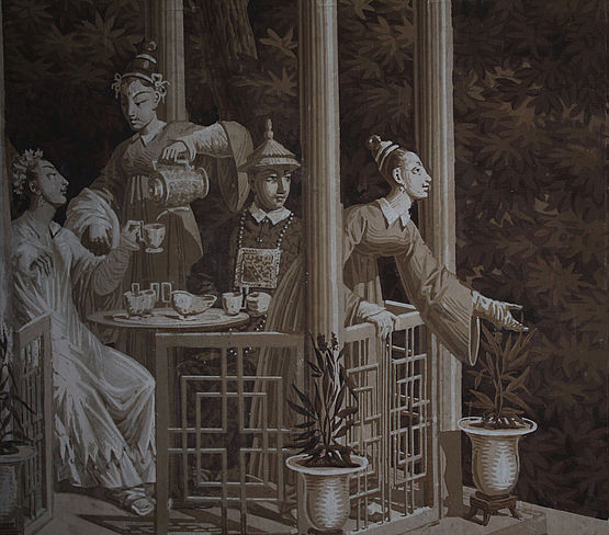 Ausschnitt der Panoramatapete mit Teepavillon