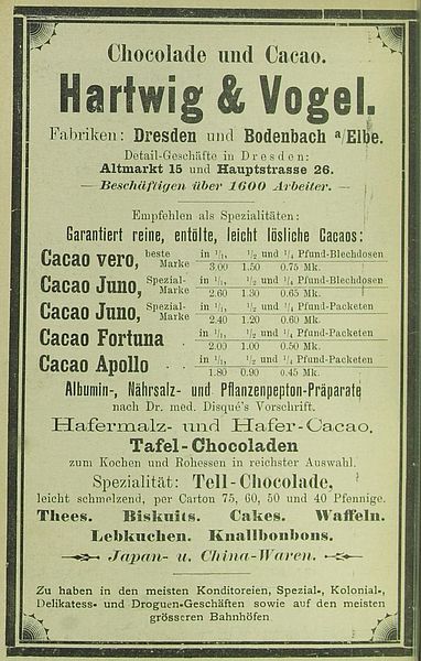 Werbeanzeige Hartwig & Vogel, um 1900