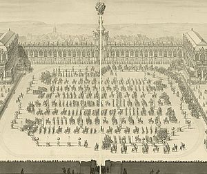 Historische Ansicht des Festzugs zum Jupiterfest 1719 im Dresdner Zwinger