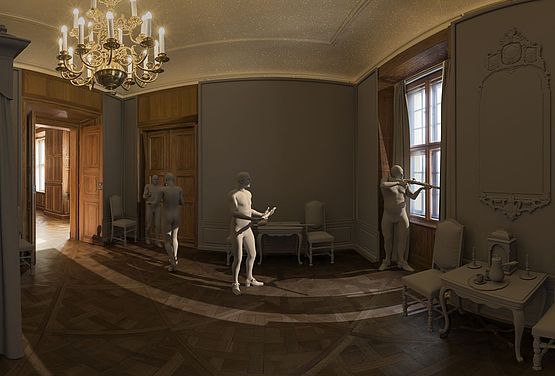 Schloss Moritzburg, Quartier 5, Raum 3 mit digitalen Rekonstruktionen