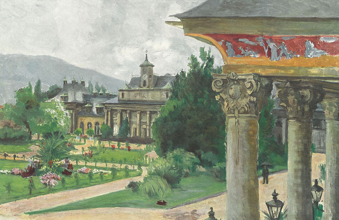 Gemälde vom Schlosshof in Pillnitz mit Blick auf das neue Palais