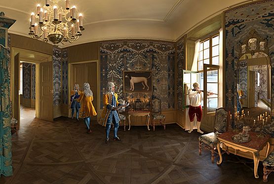 Schloss Moritzburg, Quartier 5, Raum 3, mit digitalen Rekonstruktionen